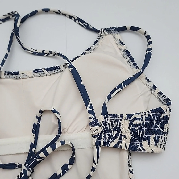 Anne Cole Studio One Piece Open Back Swimsuit Palm Print Blue Antique White Sz 8 - Picture 10 of 16